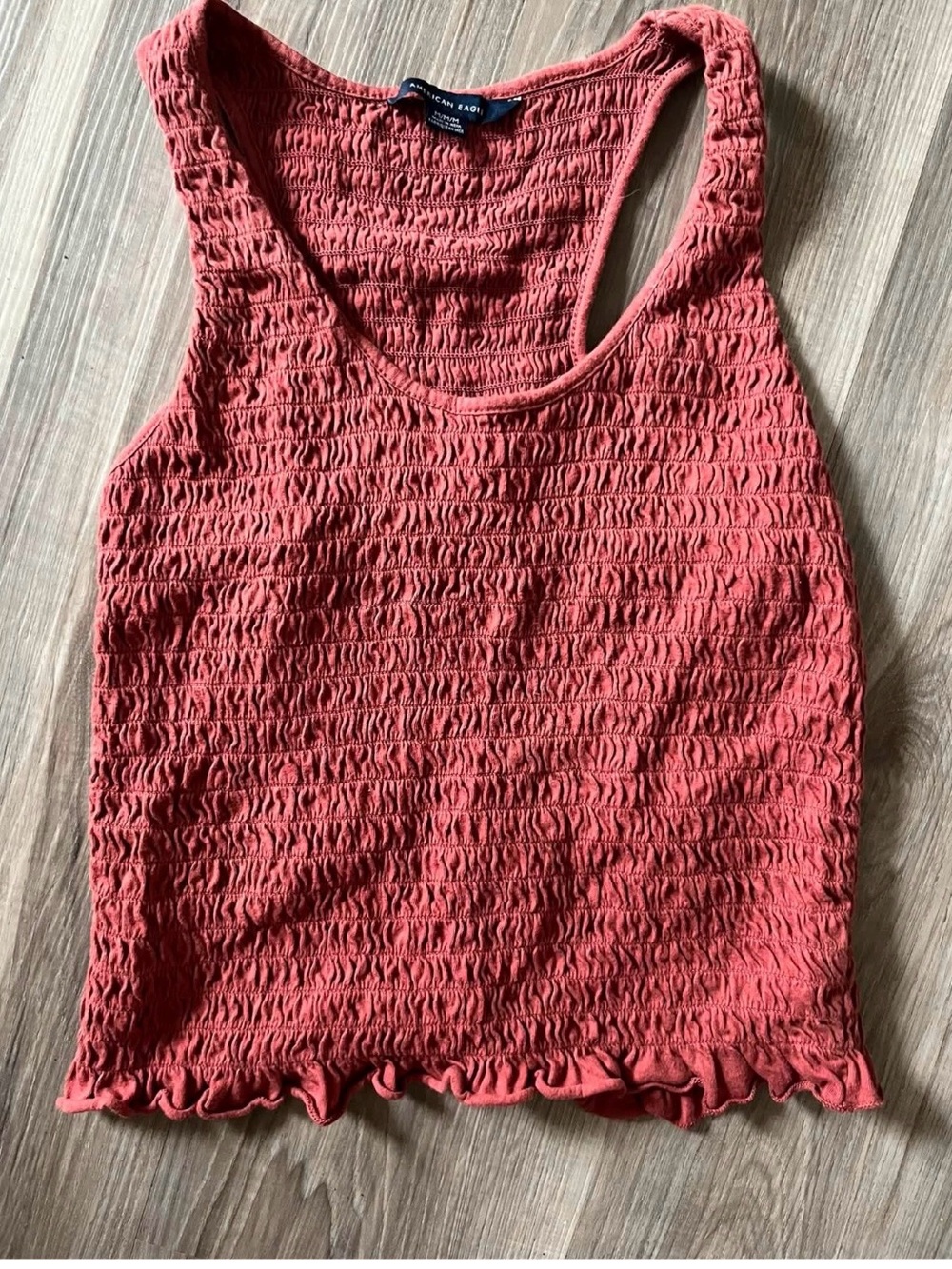 American Eagle Outfitters rust smocked crop tank